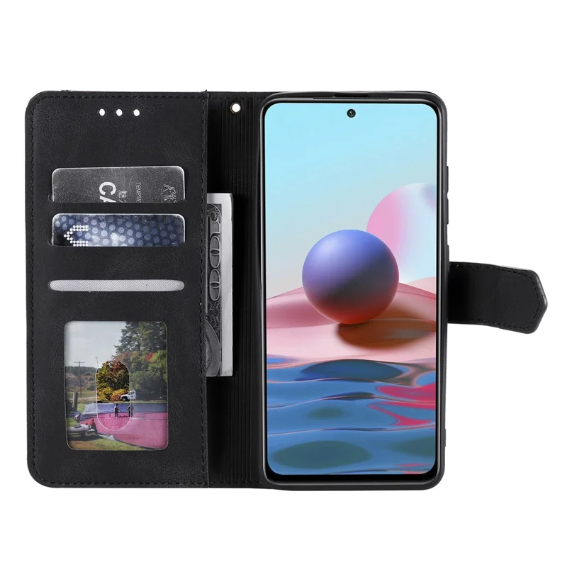 غطاء واقي من الجلد مزدوج القطعة بتصميم أنيق مع دبابيس تزيين لجهاز Xiaomi Poco M5s 4G / Redmi Note 10 4G / Note 10S 4G - أسود