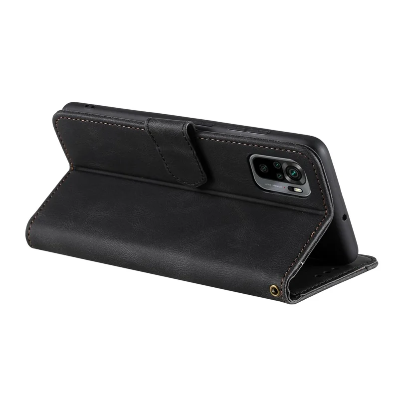 غطاء واقي من الجلد مزدوج القطعة بتصميم أنيق مع دبابيس تزيين لجهاز Xiaomi Poco M5s 4G / Redmi Note 10 4G / Note 10S 4G - أسود