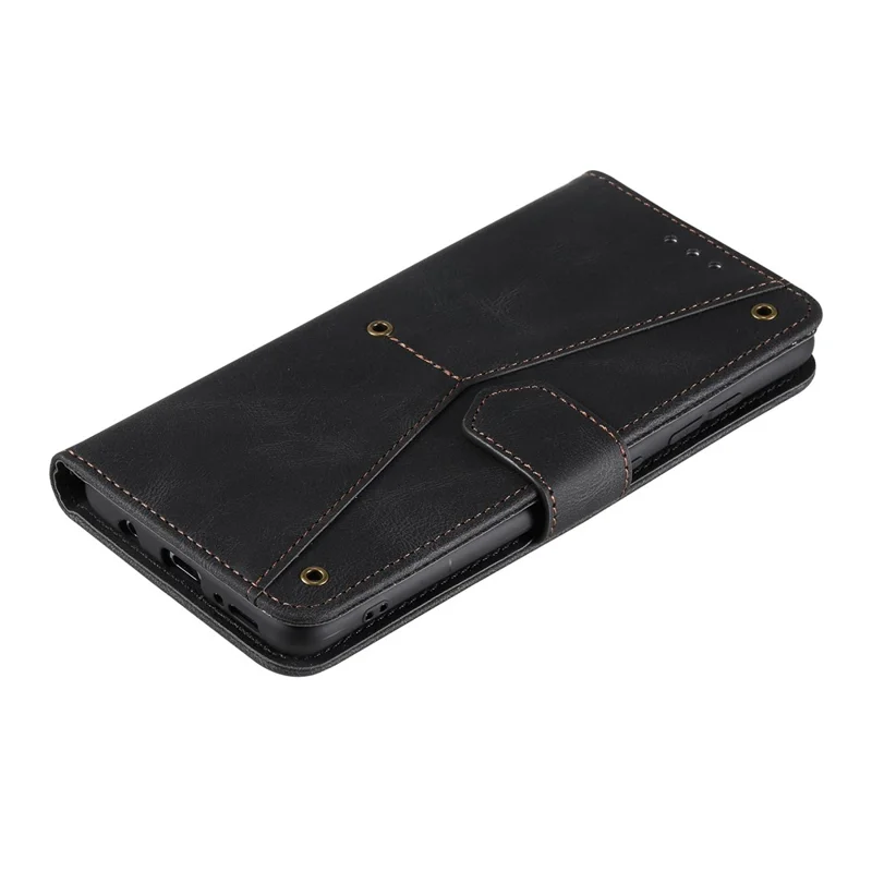 غطاء واقي من الجلد مزدوج القطعة بتصميم أنيق مع دبابيس تزيين لجهاز Xiaomi Poco M5s 4G / Redmi Note 10 4G / Note 10S 4G - أسود