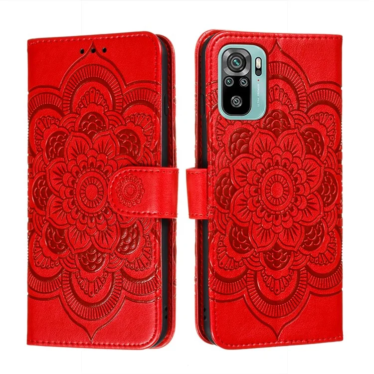 Impressum Mandala Blumenständer Leder Telefonhülle Für Xiaomi Redmi Note 10 4g / Redmi Note 10s - Rot
