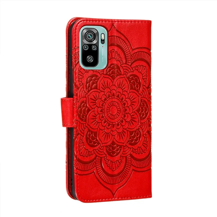 Impressum Mandala Blumenständer Leder Telefonhülle Für Xiaomi Redmi Note 10 4g / Redmi Note 10s - Rot