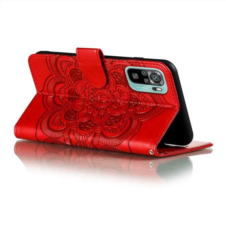 Impressum Mandala Blumenständer Leder Telefonhülle Für Xiaomi Redmi Note 10 4g / Redmi Note 10s - Rot