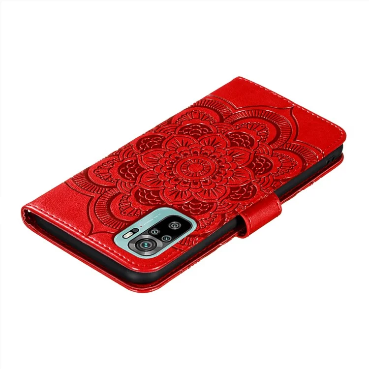 Impressum Mandala Blumenständer Leder Telefonhülle Für Xiaomi Redmi Note 10 4g / Redmi Note 10s - Rot