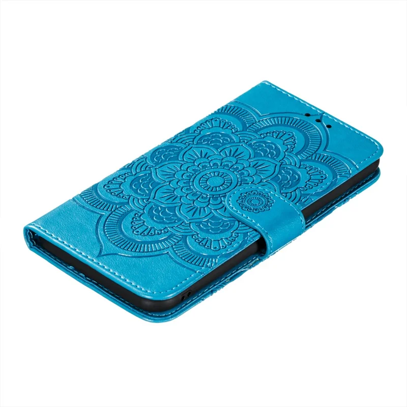 Imprint Mandala Flower Stand Leather Phone Case for Xiaomi Poco M5s 4G / Redmi Note 10 4G / Note 10S 4G - Blue
