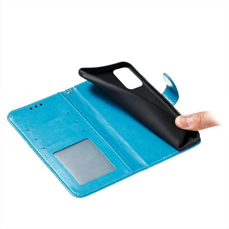 Imprint Mandala Flower Stand Leather Phone Case for Xiaomi Poco M5s 4G / Redmi Note 10 4G / Note 10S 4G - Blue