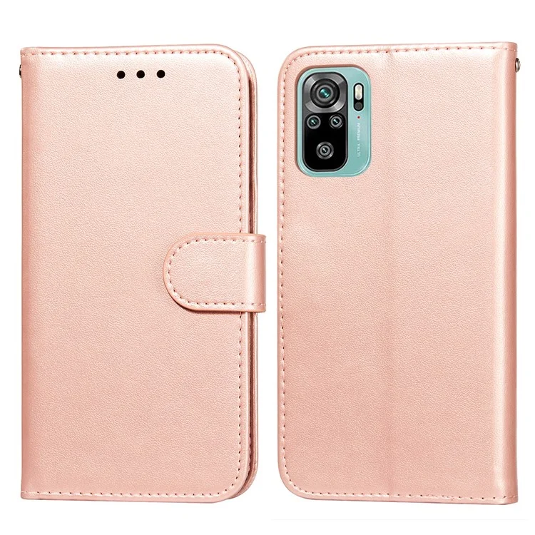 Étui de portefeuille en cuir avec fermoir magnétique double face et support pour Xiaomi Poco M5s 4G / Redmi Note 10 4G / Note 10S 4G - Or rose