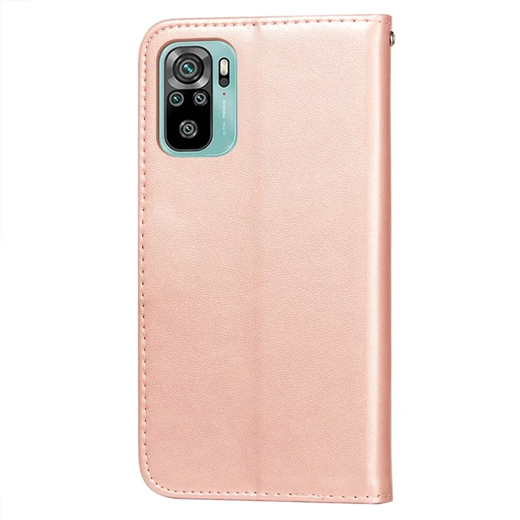 Étui de portefeuille en cuir avec fermoir magnétique double face et support pour Xiaomi Poco M5s 4G / Redmi Note 10 4G / Note 10S 4G - Or rose