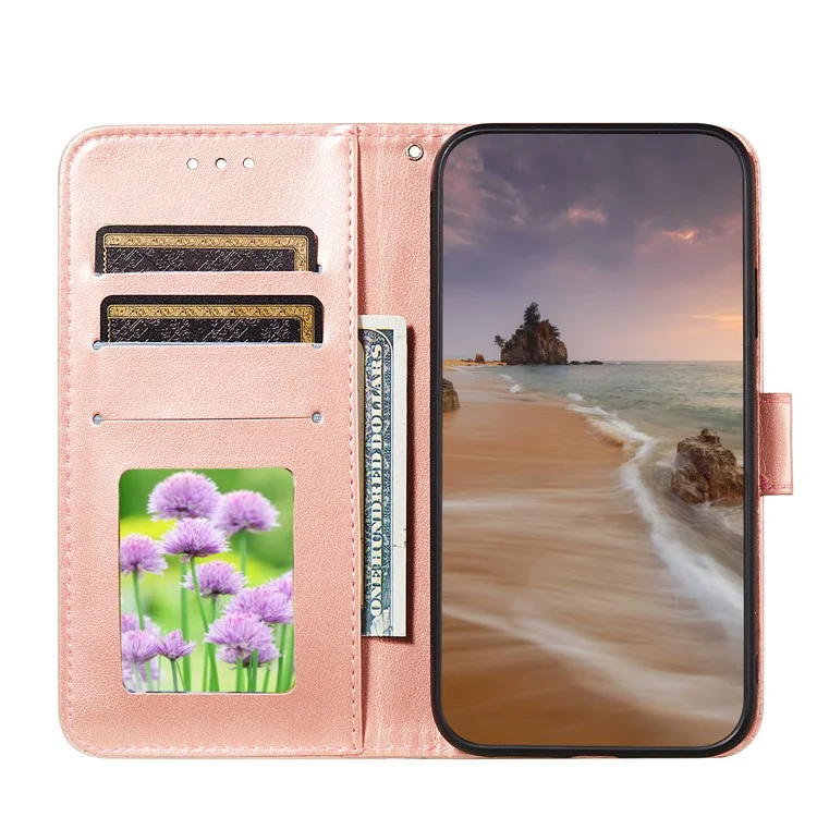 Étui de portefeuille en cuir avec fermoir magnétique double face et support pour Xiaomi Poco M5s 4G / Redmi Note 10 4G / Note 10S 4G - Or rose