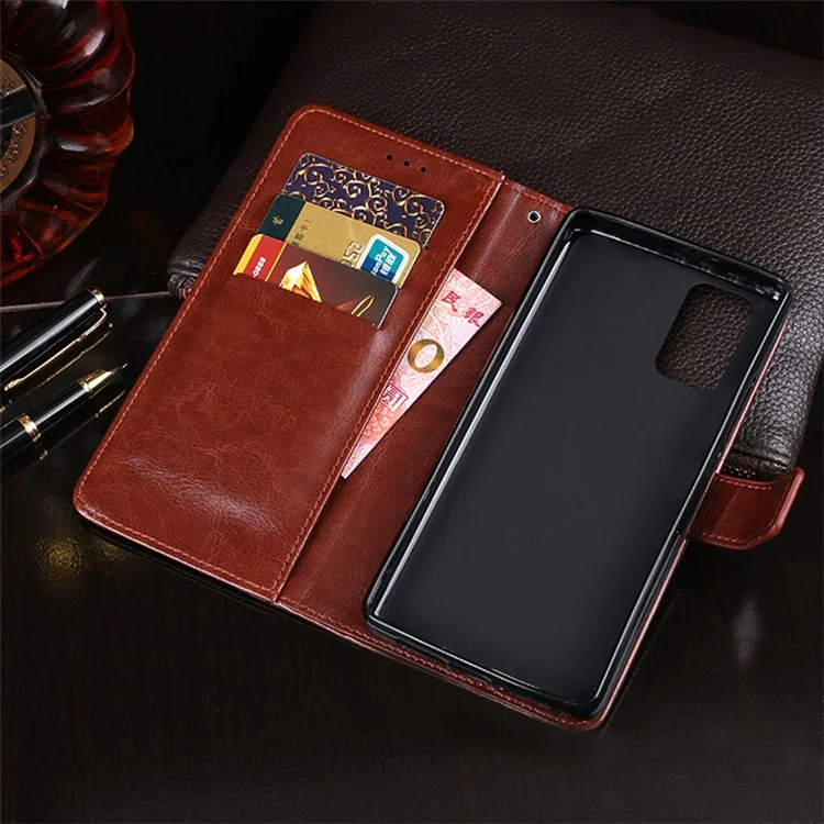 IDEWEI Magnetic Closure Wallet Design Crazy Horse Texture Leather Mobile Casing with Stand for Xiaomi Redmi 9T/9 Power/Note 9 4G (Qualcomm Snapdragon 662) - Black