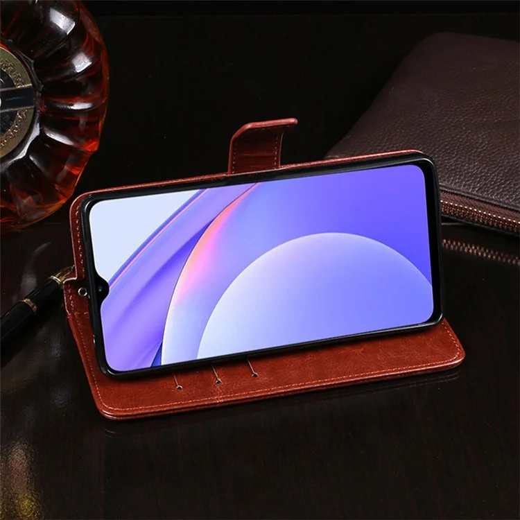 IDEWEI Magnetic Closure Wallet Design Crazy Horse Texture Leather Mobile Casing with Stand for Xiaomi Redmi 9T/9 Power/Note 9 4G (Qualcomm Snapdragon 662) - Black