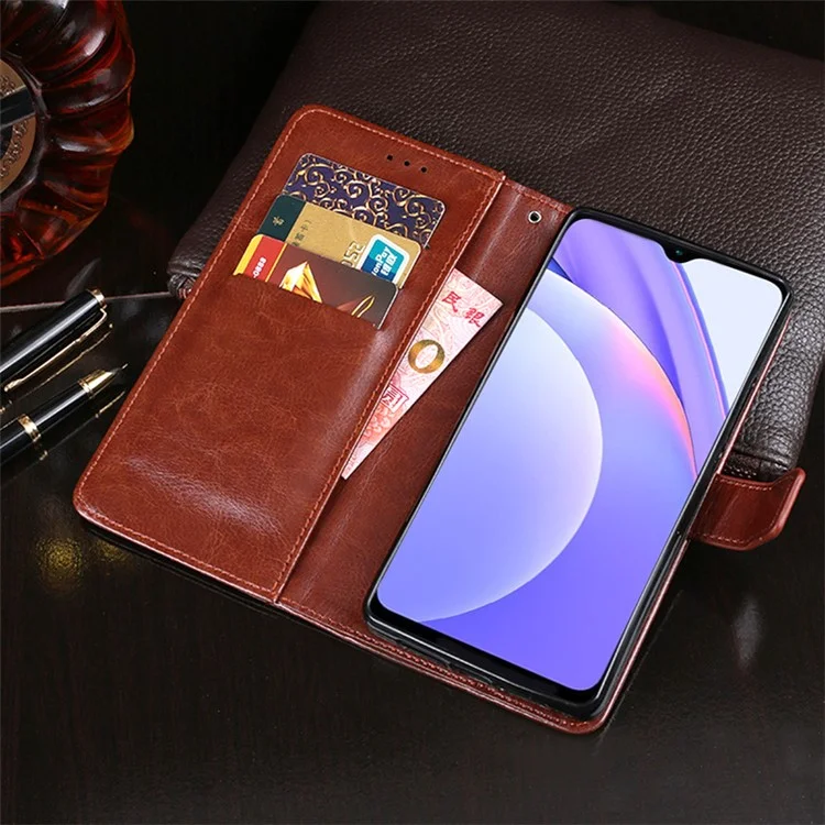 IDEWEI Magnetic Closure Wallet Design Crazy Horse Texture Leather Mobile Casing with Stand for Xiaomi Redmi 9T/9 Power/Note 9 4G (Qualcomm Snapdragon 662) - Black