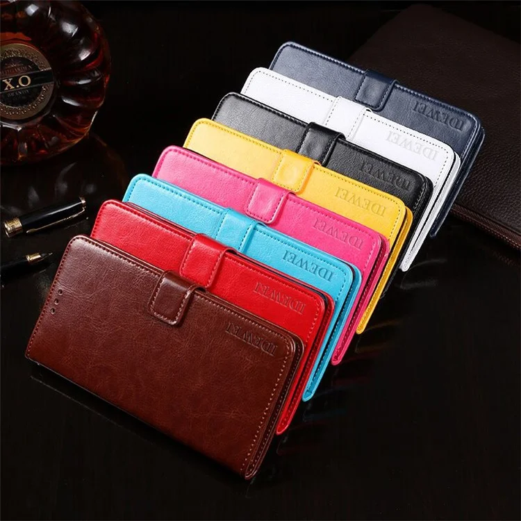 IDEWEI Magnetic Closure Wallet Design Crazy Horse Texture Leather Mobile Casing with Stand for Xiaomi Redmi 9T/9 Power/Note 9 4G (Qualcomm Snapdragon 662) - Black