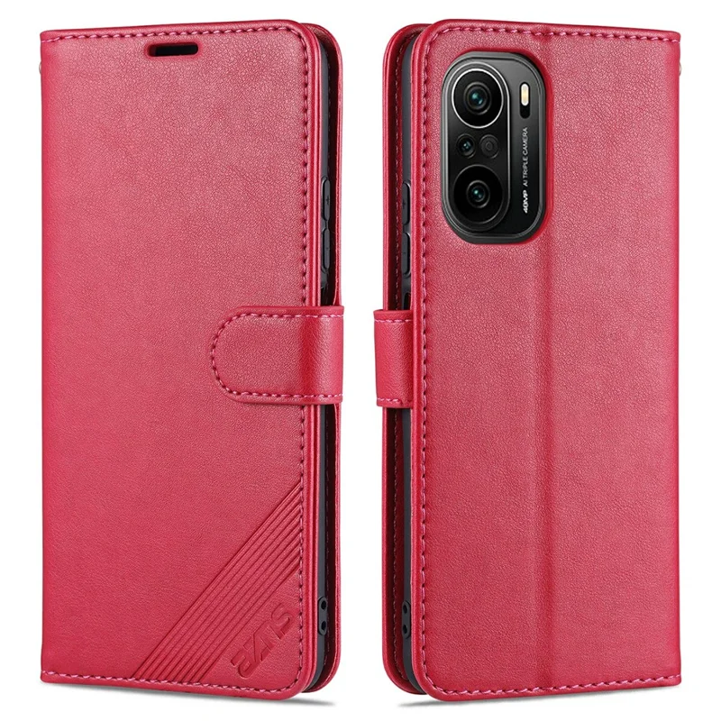 AZNS Wallet Stand Leather Protective Case for Xiaomi Redmi K40/K40 Pro / Xiaomi Poco F3 - Red