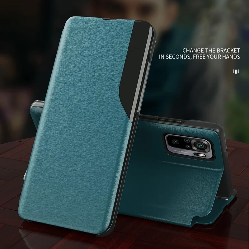 Чехол-книжка из искусственной кожи с подставкой для Xiaomi Poco M5s 4G / Redmi Note 10 4G / Note 10S 4G — Зеленый
