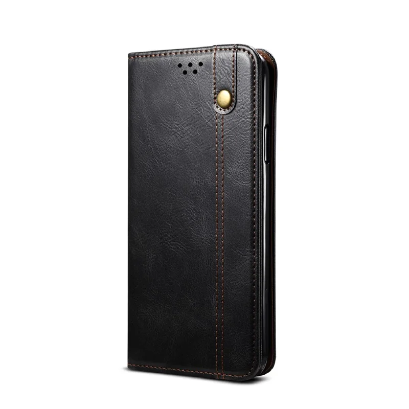 Oil Wax Surface PU Leather+TPU Wallet Stand Phone Cover for Xiaomi Redmi Note 10 4G (Internal)  / Note 10S (Foreign) - Black