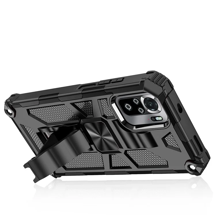 Armor Improbable Kickstand PC Case de Teléfono TPU Con Hoja de Metal Magnético Para Xiaomi Redmi Note 10 4G / Redmi Nota 10s - Negro