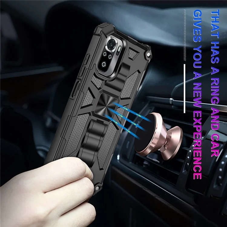 Armor Shockproof Kickstand PC TPU Phone Case with Magnetic Metal Sheet for Xiaomi Poco M5s 4G / Redmi Note 10 4G / Note 10S 4G  - Rose Gold