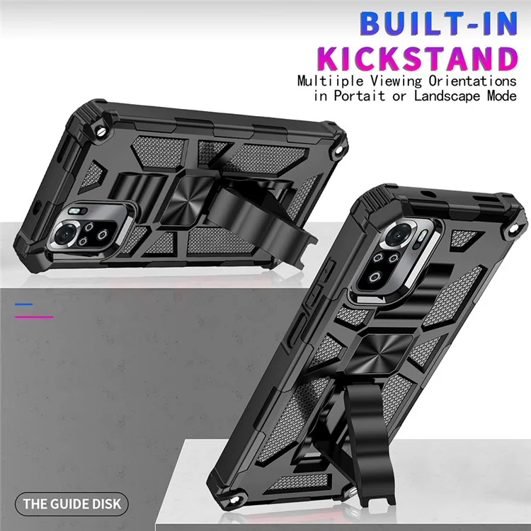 Armor Shockproof Kickstand PC TPU Phone Case with Magnetic Metal Sheet for Xiaomi Poco M5s 4G / Redmi Note 10 4G / Note 10S 4G  - Rose Gold
