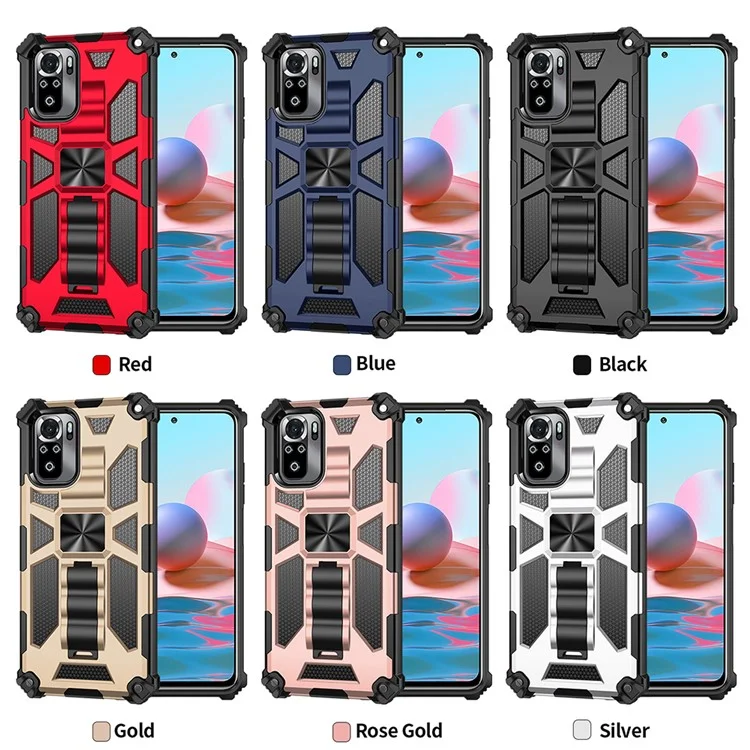 Armor Shockproof Kickstand PC TPU Phone Case with Magnetic Metal Sheet for Xiaomi Poco M5s 4G / Redmi Note 10 4G / Note 10S 4G  - Rose Gold