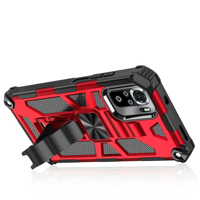 Armor Shockproof Kickstand PC TPU Phone Case with Magnetic Metal Sheet for Xiaomi Poco M5s 4G / Redmi Note 10 4G / Note 10S 4G  - Red