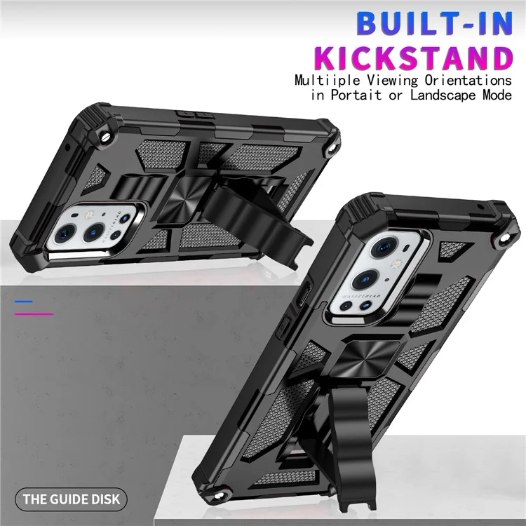 Rüstungsschockdicht Von Kickstand -pc -tpu -telefongehäuse Mit Magnetmetallblech Für OnePlus 9 Pro - Schwarz