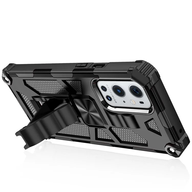 Armor Shockproof Kickstand PC TPU Phone Case with Magnetic Metal Sheet for OnePlus 9 Pro - Black