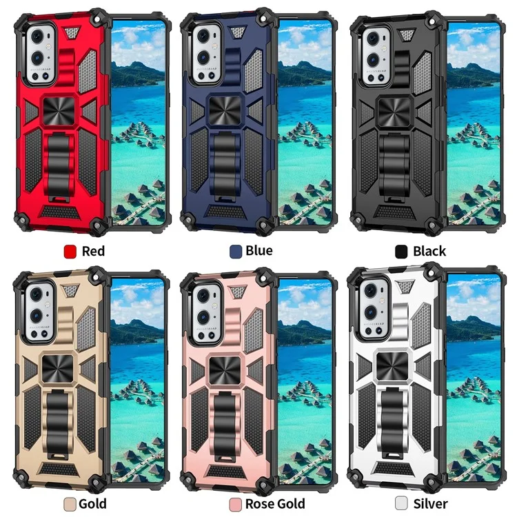 Estuche de teléfono Armor Shockproof Kickstand PC TPU para OnePlus 9 Pro - Negro