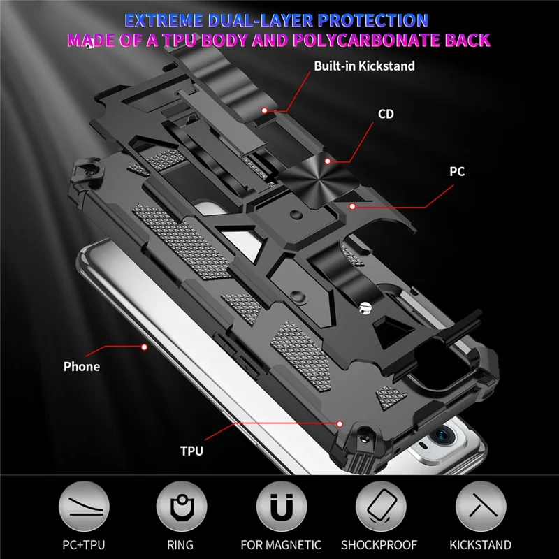 Armor Shockproof Kickstand PC TPU Phone Case with Magnetic Metal Sheet for OnePlus 9 Pro - Rose Gold