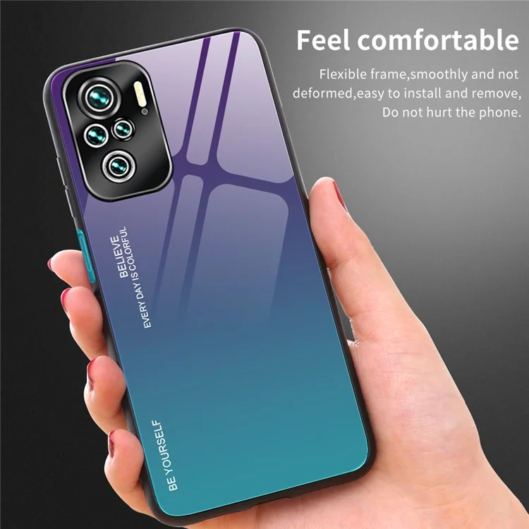 Étui en verre trempé à motif dégradé de couleur pour le téléphone Xiaomi Poco M5s 4G / Redmi Note 10 4G / Note 10S 4G - Or / Rose
