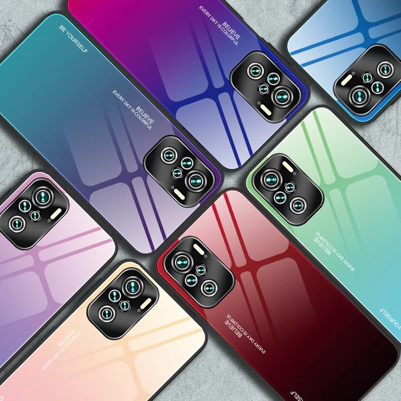 Kolorowy gradientowy wzór z hartowanego szkła tylna obudowa telefonu dla Xiaomi Poco M5s 4G / Redmi Note 10 4G / Note 10S 4G - Czerwony / Czarny