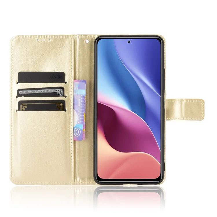 Crazy Horse Texture Wallet Design PU Leather Stand Protector Cover for Xiaomi Redmi K40 Pro / Redmi K40 / Redmi K40 Pro+ / Mi 11i / Poco F3 - Gold