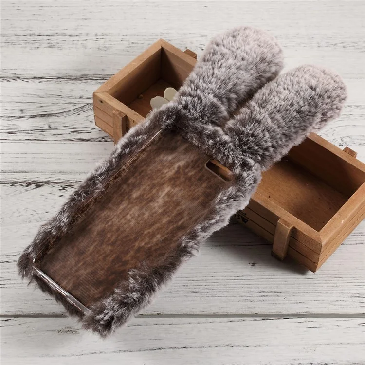 For Xiaomi Mi 6 Bunny Shape Rhinestone Warm Fluffy Fur TPU Cover Case - Brown