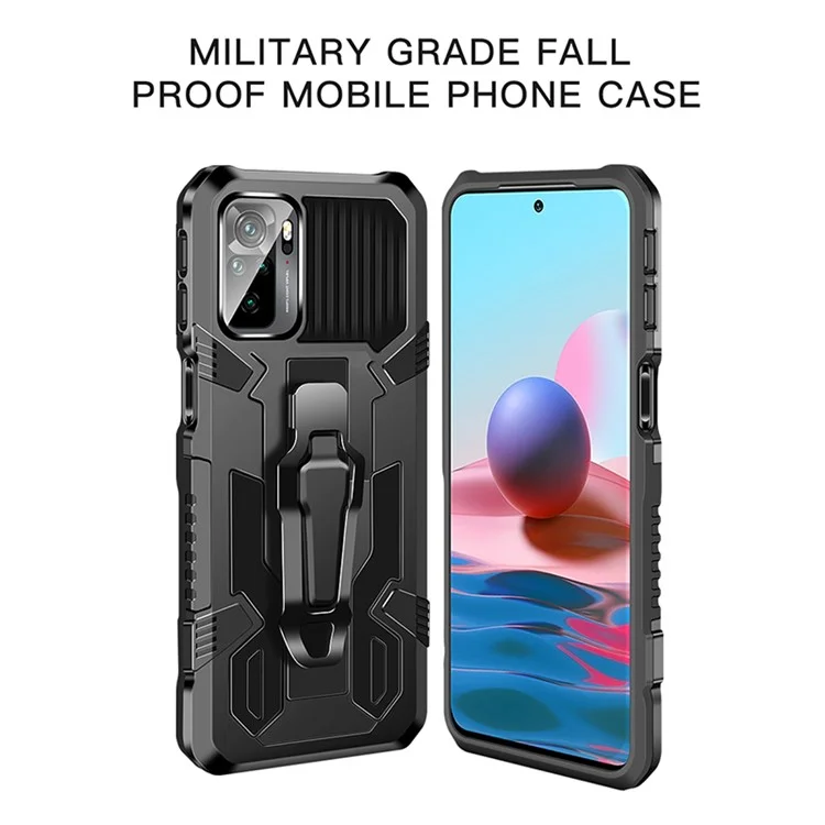 Funda híbrida de plástico + TPU + Metal Anti-Caída con Soporte Plegable para Xiaomi Poco M5s 4G / Redmi Note 10 4G / Note 10S 4G - Negro