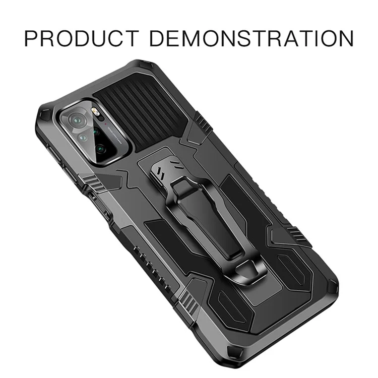 Funda híbrida de plástico + TPU + Metal Anti-Caída con Soporte Plegable para Xiaomi Poco M5s 4G / Redmi Note 10 4G / Note 10S 4G - Negro