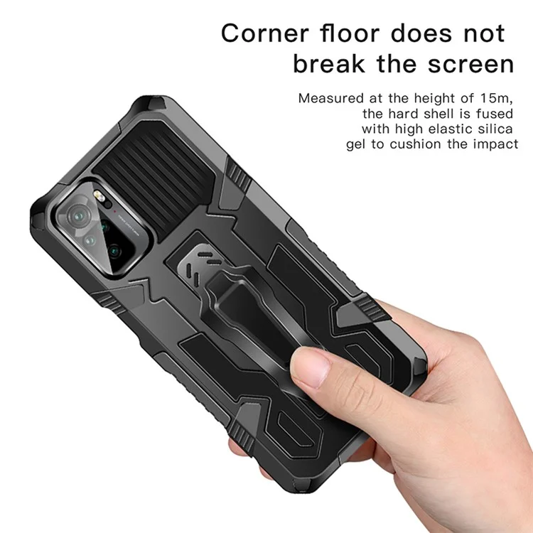 Funda híbrida de plástico + TPU + Metal Anti-Caída con Soporte Plegable para Xiaomi Poco M5s 4G / Redmi Note 10 4G / Note 10S 4G - Negro