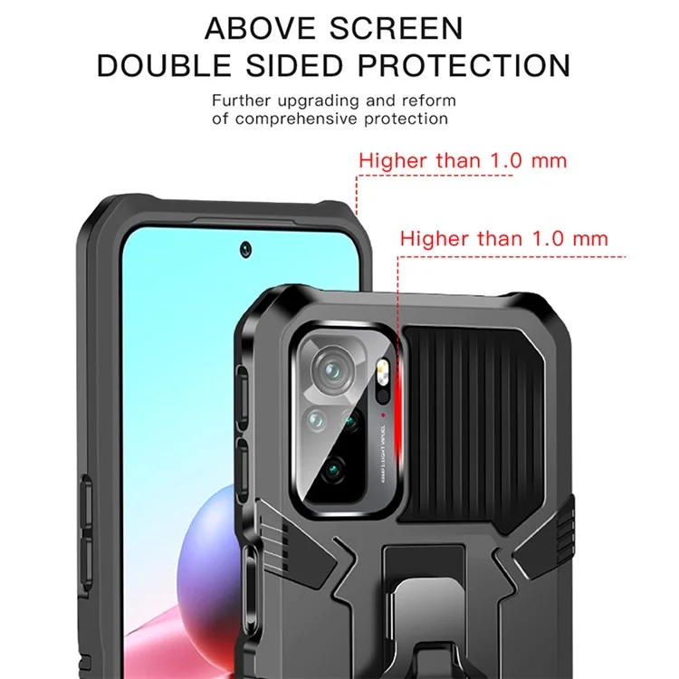 Plastic + TPU + Metal Hybrid Case Anti-Drop Kickstand Phone Cover for Xiaomi Poco M5s 4G / Redmi Note 10 4G / Note 10S 4G - Black