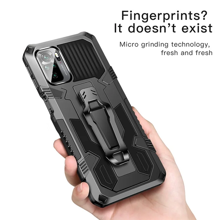 Funda híbrida de plástico + TPU + Metal Anti-Caída con Soporte Plegable para Xiaomi Poco M5s 4G / Redmi Note 10 4G / Note 10S 4G - Negro