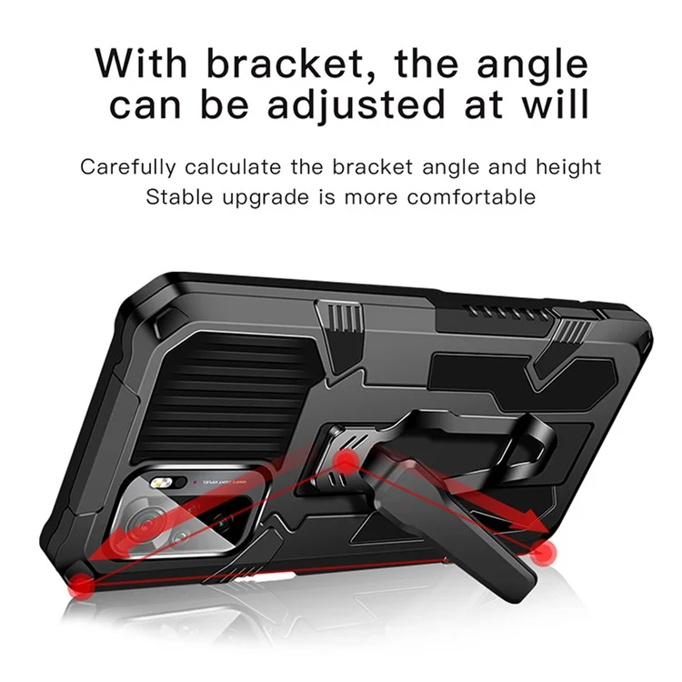 Funda híbrida de plástico + TPU + Metal Anti-Caída con Soporte Plegable para Xiaomi Poco M5s 4G / Redmi Note 10 4G / Note 10S 4G - Negro