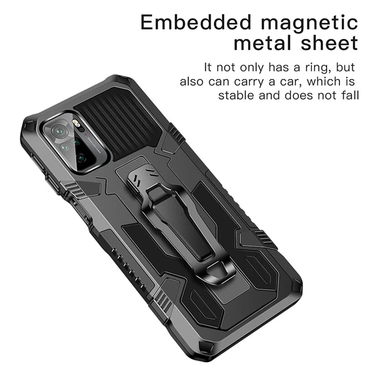 Étui hybride en plastique + TPU + métal anti-chute avec support pour Xiaomi Poco M5s 4G / Redmi Note 10 4G / Note 10S 4G - Café