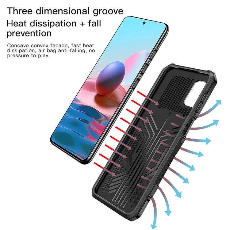 Étui hybride en plastique + TPU + métal anti-chute avec support pour Xiaomi Poco M5s 4G / Redmi Note 10 4G / Note 10S 4G - Café