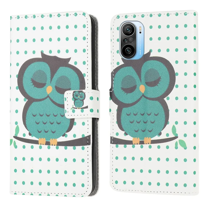 Wallet Design Leather Phone Stand Protective Case with Pattern Printing for Xiaomi Redmi K40/K40 Pro/K40 Pro+/Mi 11i/Poco F3 - Single Owl