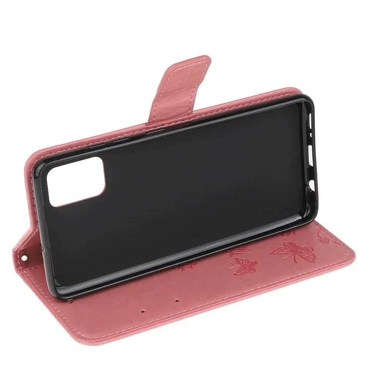 Empreinte Papillon de Fleur de Fleur du Portefeuille du Support de Téléphone Couvercle de Téléphone Pour Xiaomi Poco F3 / Redmi K40 Pro / Redmi K40 / Redmi K40 Pro + / mi 11i - Rose