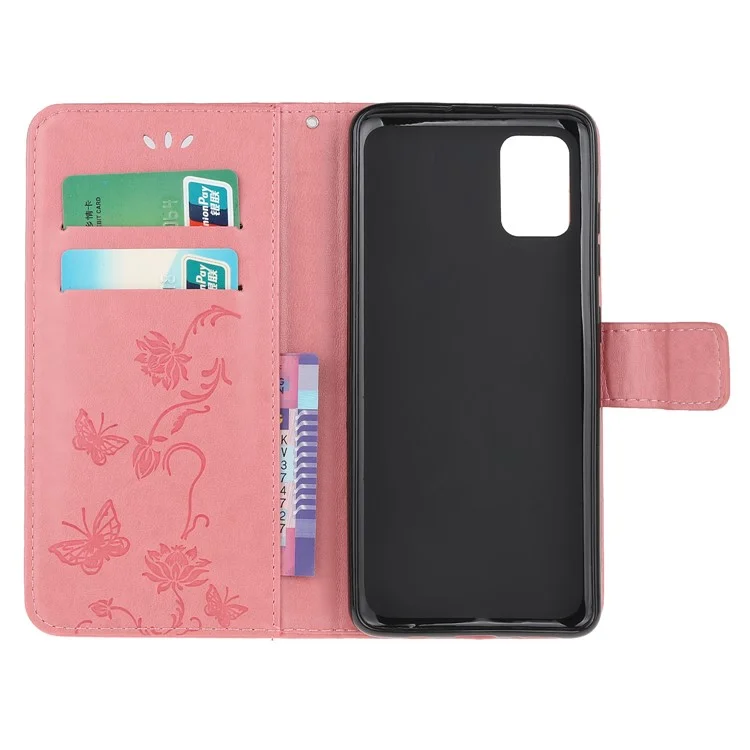Empreinte Papillon de Fleur de Fleur du Portefeuille du Support de Téléphone Couvercle de Téléphone Pour Xiaomi Poco F3 / Redmi K40 Pro / Redmi K40 / Redmi K40 Pro + / mi 11i - Rose