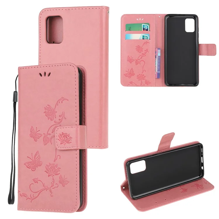 Empreinte Papillon de Fleur de Fleur du Portefeuille du Support de Téléphone Couvercle de Téléphone Pour Xiaomi Poco F3 / Redmi K40 Pro / Redmi K40 / Redmi K40 Pro + / mi 11i - Rose
