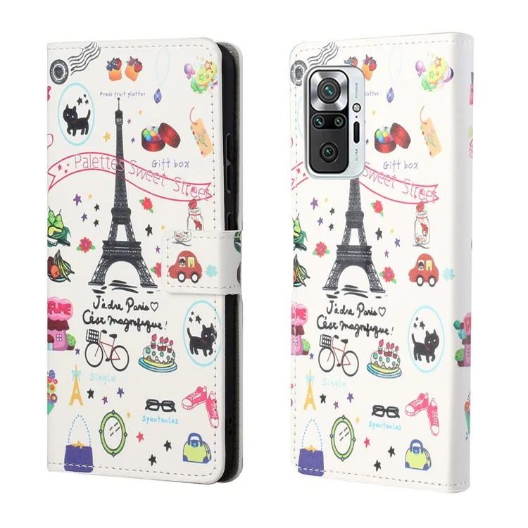 Portafoglio Design Pattern Stampa Custodia Protettiva in Pelle con Supporto per Xiaomi Redmi Note 10 Pro 4G (India)/(Globale)/Note 10 Pro Max - Torre di Ferro