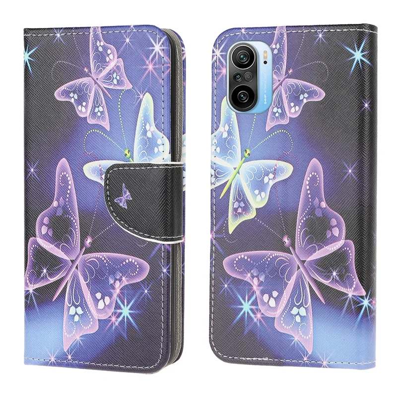 Wallet Design Pattern Printing Cross Texture Leather Phone Case for Xiaomi Redmi K40/K40 Pro/K40 Pro+/Mi 11i/Poco F3 - Butterfly