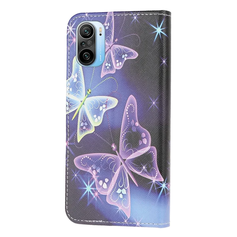 Wallet Design Pattern Printing Cross Texture Leather Phone Case for Xiaomi Redmi K40/K40 Pro/K40 Pro+/Mi 11i/Poco F3 - Butterfly