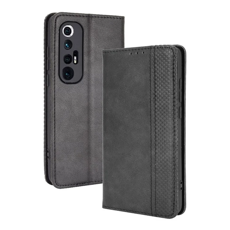 Magnetic Vintage Style Phone Case Wallet Stand Leather Cover for Xiaomi Mi 10S - Black