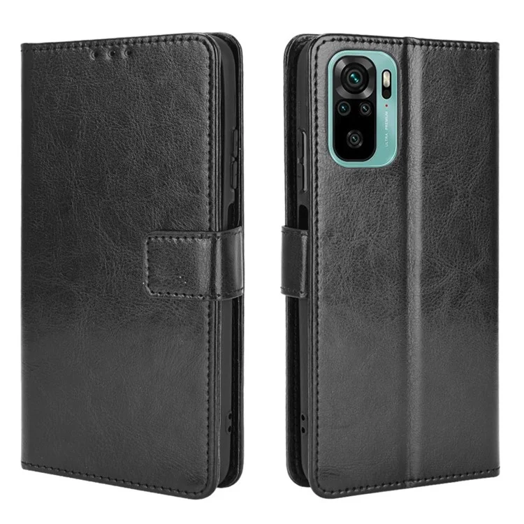 Crazy Horse Texture Billet Design PU Cuero Pulo Cubierta Para Xiaomi Redmi Nota 10 4G / Nota 10s - Negro