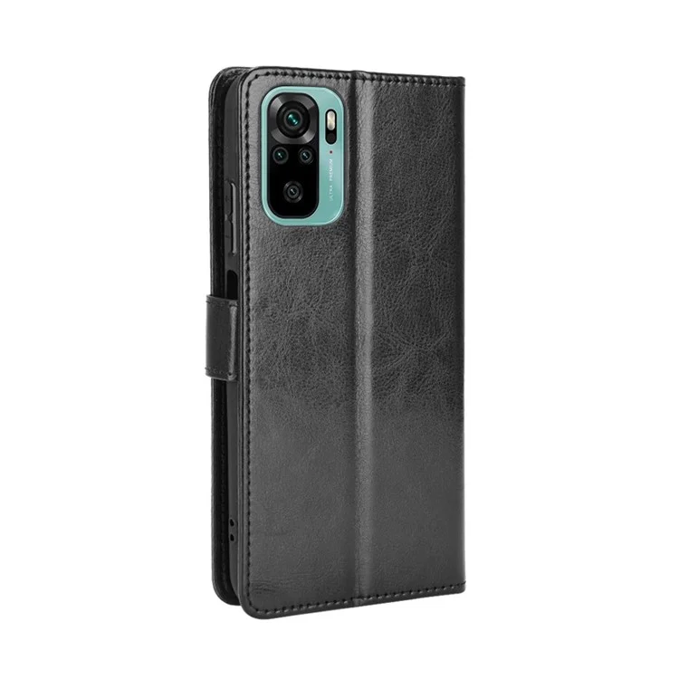 Crazy Horse Texture Billet Design PU Cuero Pulo Cubierta Para Xiaomi Redmi Nota 10 4G / Nota 10s - Negro